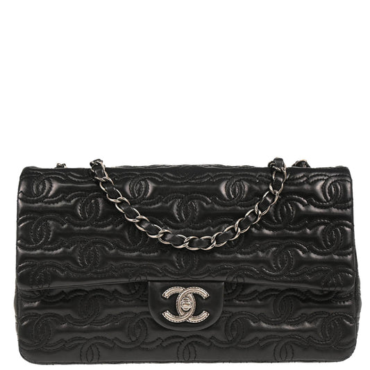 Chanel 2014 Black Lambskin CC Stitch Single Flap Shoulder Bag