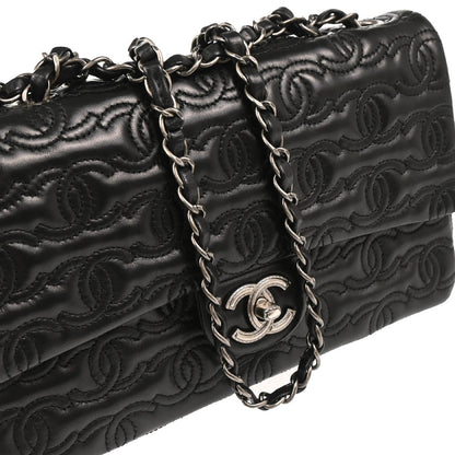 Chanel 2014 Black Lambskin CC Stitch Single Flap Shoulder Bag