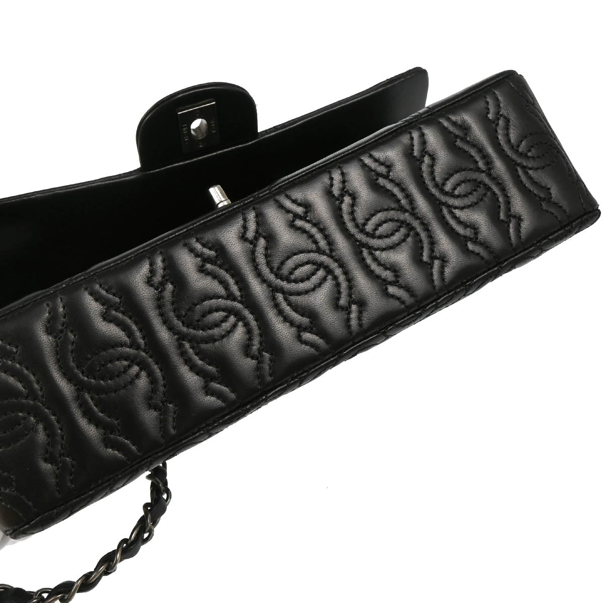 Chanel 2014 Black Lambskin CC Stitch Single Flap Shoulder Bag