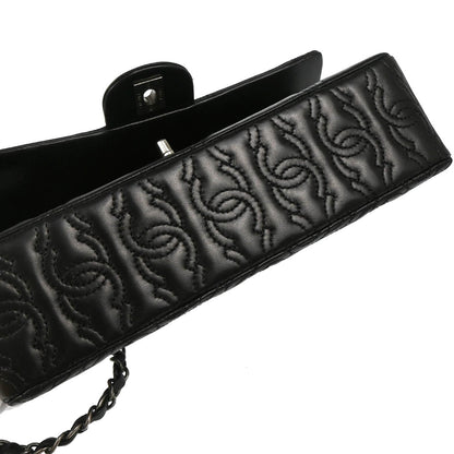 Chanel 2014 Black Lambskin CC Stitch Single Flap Shoulder Bag