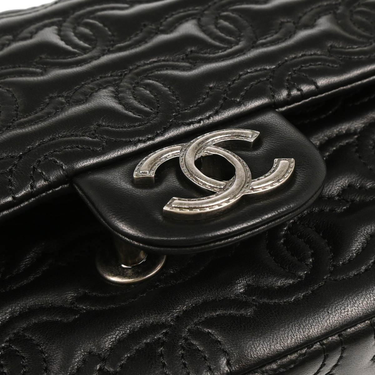 Chanel 2014 Black Lambskin CC Stitch Single Flap Shoulder Bag