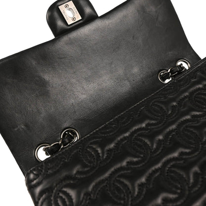 Chanel 2014 Black Lambskin CC Stitch Single Flap Shoulder Bag