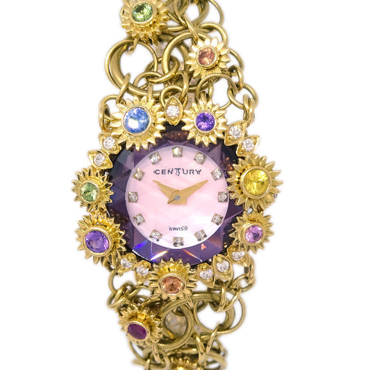 Century Time Gem Leela Quartz Watch 18KYG Diamond Sapphire