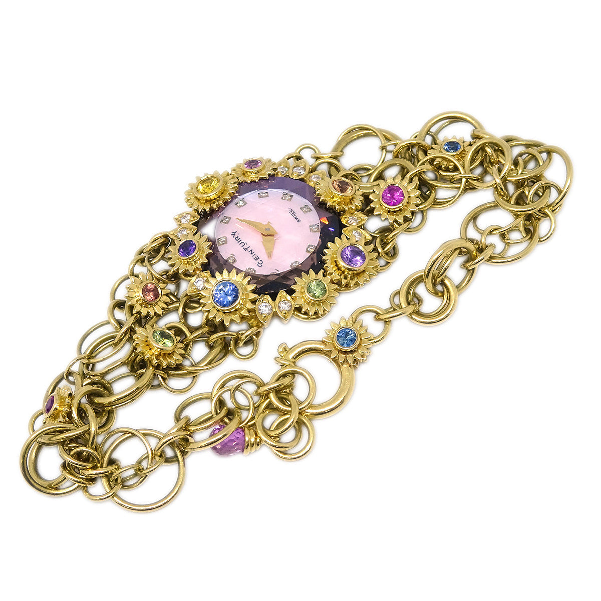 Century Time Gem Leela Quartz Watch 18KYG Diamond Sapphire