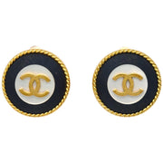 Chanel Black Button Shell Earrings Clip-On 96A