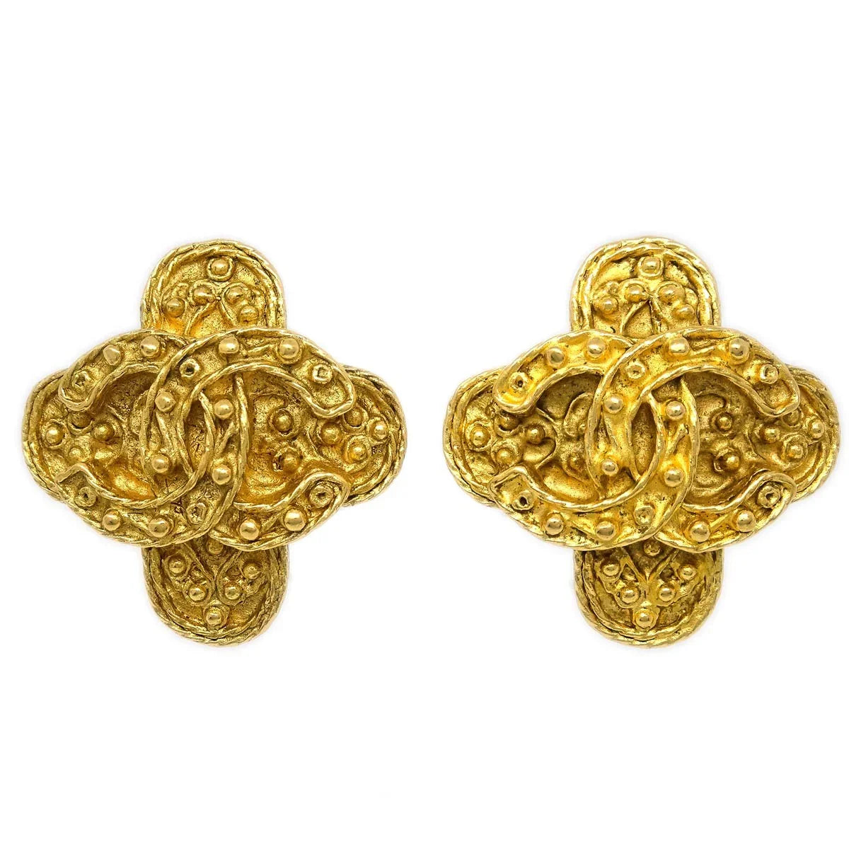 Chanel Clover CC Earrings Clip-On Gold 94A