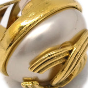 Chanel Earrings Clip-On Button Costume Pearl Gold 94A