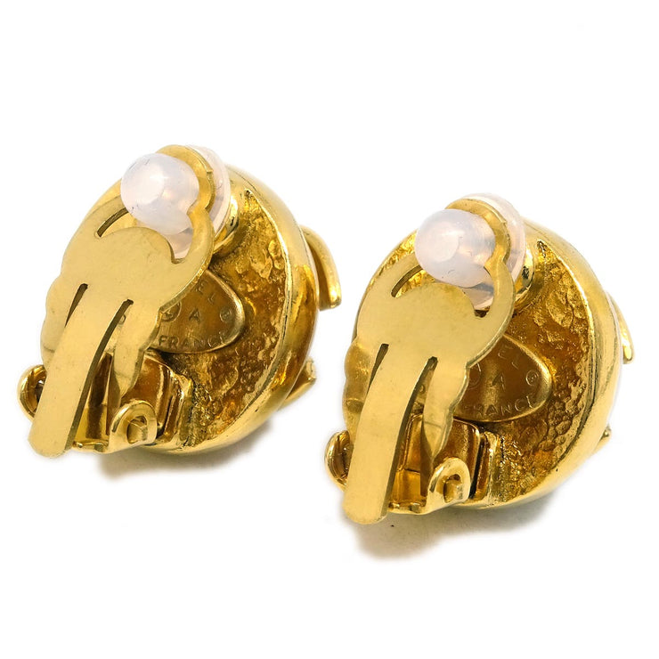 Chanel Earrings Clip-On Button Costume Pearl Gold 94A