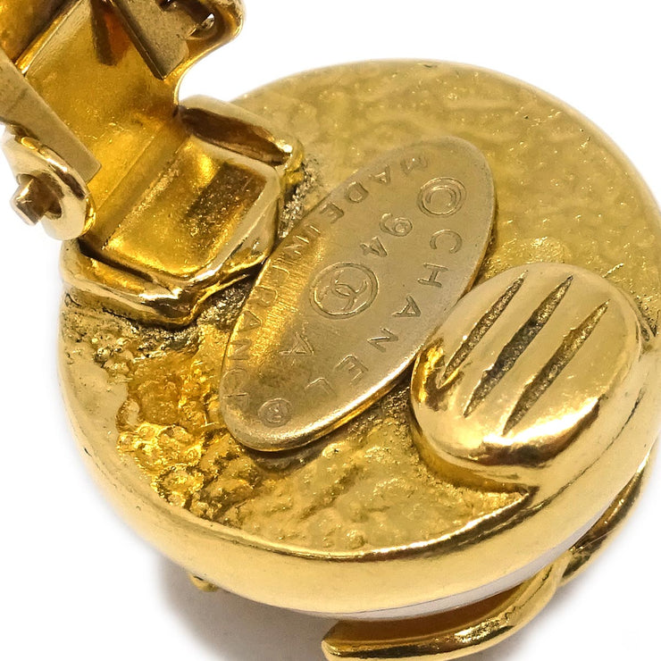 Chanel Earrings Clip-On Button Costume Pearl Gold 94A