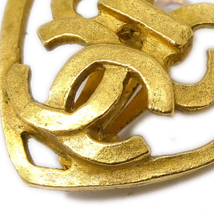Chanel Gold Heart Earrings Clip-On 95P