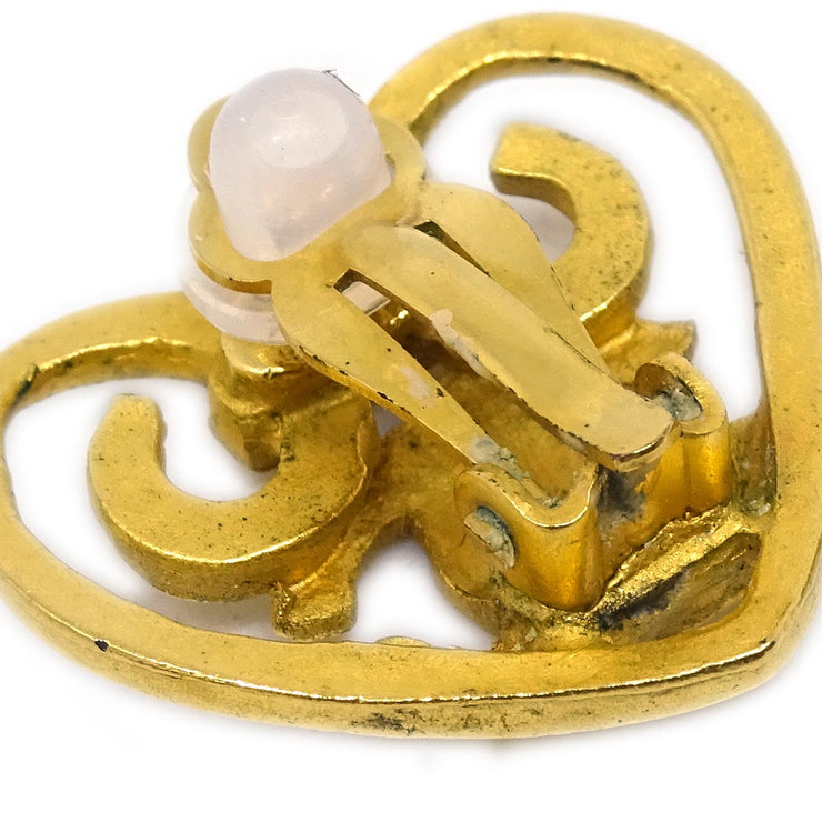 Chanel Gold Heart Earrings Clip-On 95P