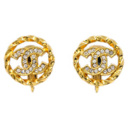 Chanel Gold Button Earrings Clip-On Rhinestone 2137