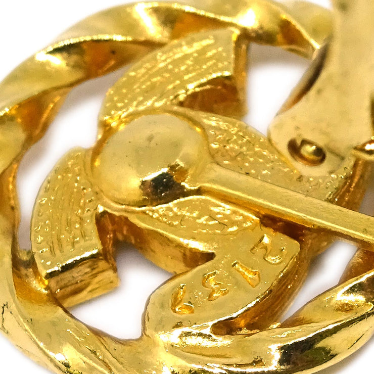 Chanel Gold Button Earrings Clip-On Rhinestone 2137
