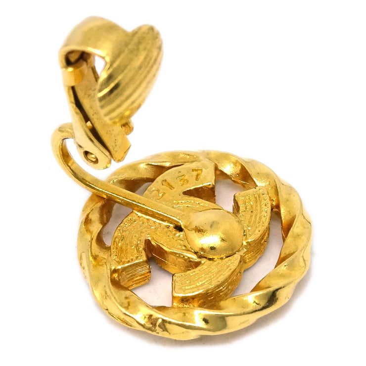 Chanel Gold Button Earrings Clip-On Rhinestone 2137
