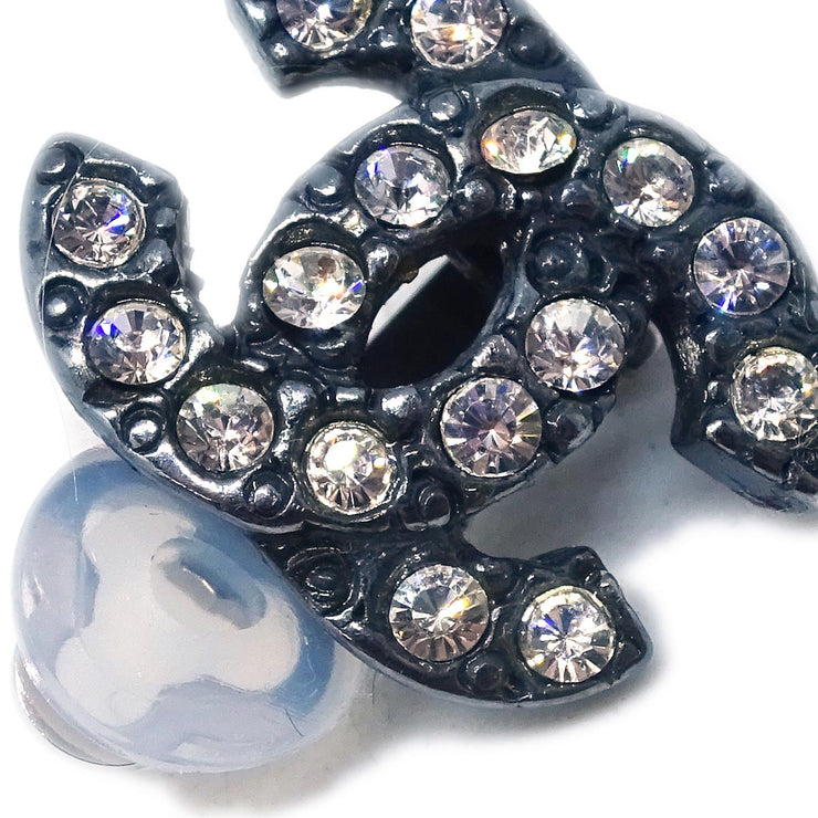 Chanel CC Earrings Clip-On Black Rhinestone 04A