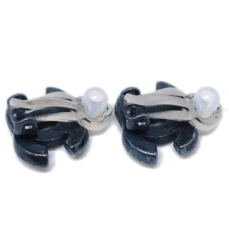 Chanel CC Earrings Clip-On Black Rhinestone 04A