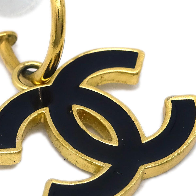 Chanel Camellia Dangle Piercing Earrings Black Costume Pearl 02A