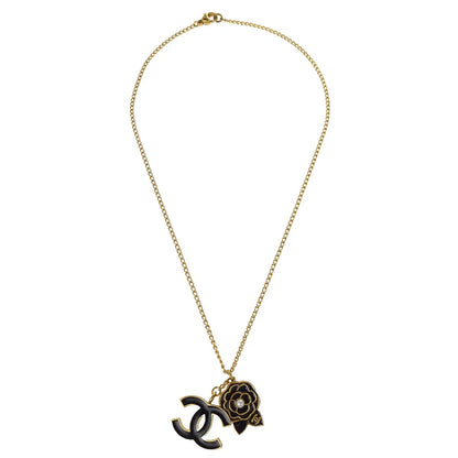 Chanel Gold Camellia Chain Pendant Necklace Costume Pearl 02A