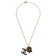 Chanel Gold Camellia Chain Pendant Necklace Costume Pearl 02A