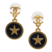 Chanel Button Dangle Piercing Earrings Black 01P