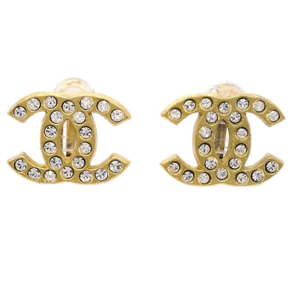 Chanel Gold CC Earrings Clip-On Rhinestone 01A