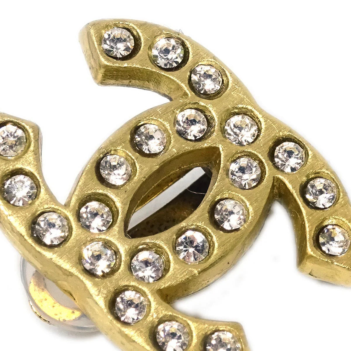 Chanel Gold CC Earrings Clip-On Rhinestone 01A