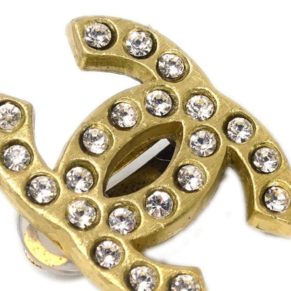 Chanel Gold CC Earrings Clip-On Rhinestone 01A