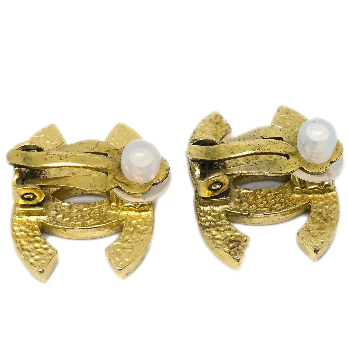 Chanel Gold CC Earrings Clip-On Rhinestone 01A