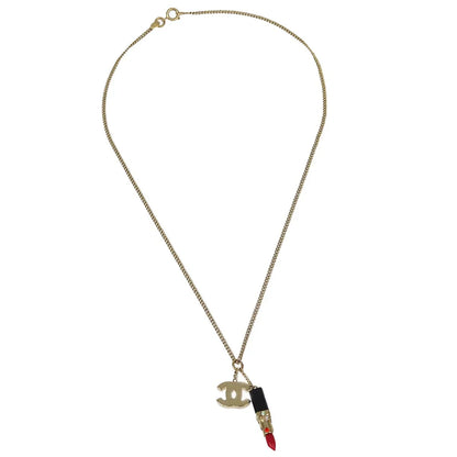 Chanel Lipstick Gold Pendant Necklace Rhinestone 04A