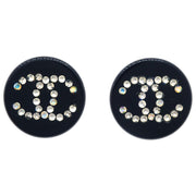 Chanel Button Earrings Clip-On Rhinestone Black 03A