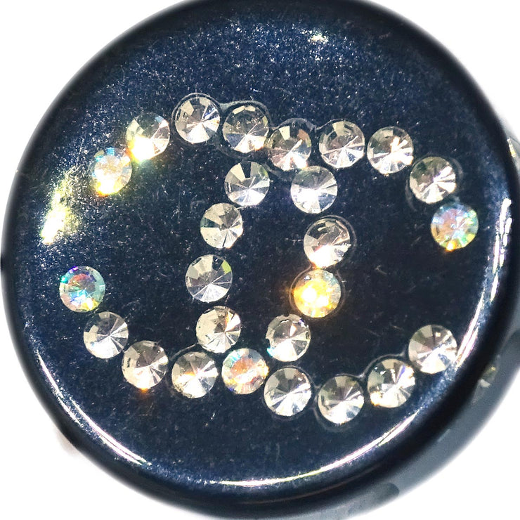 Chanel Button Earrings Clip-On Rhinestone Black 03A