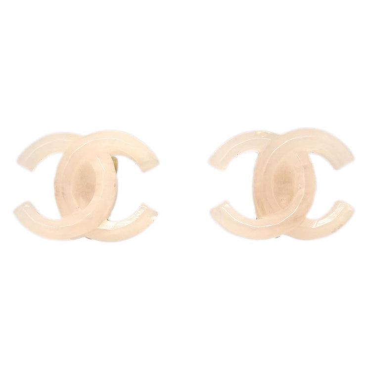 Chanel CC Earrings Clip-On White Acrylic 02P