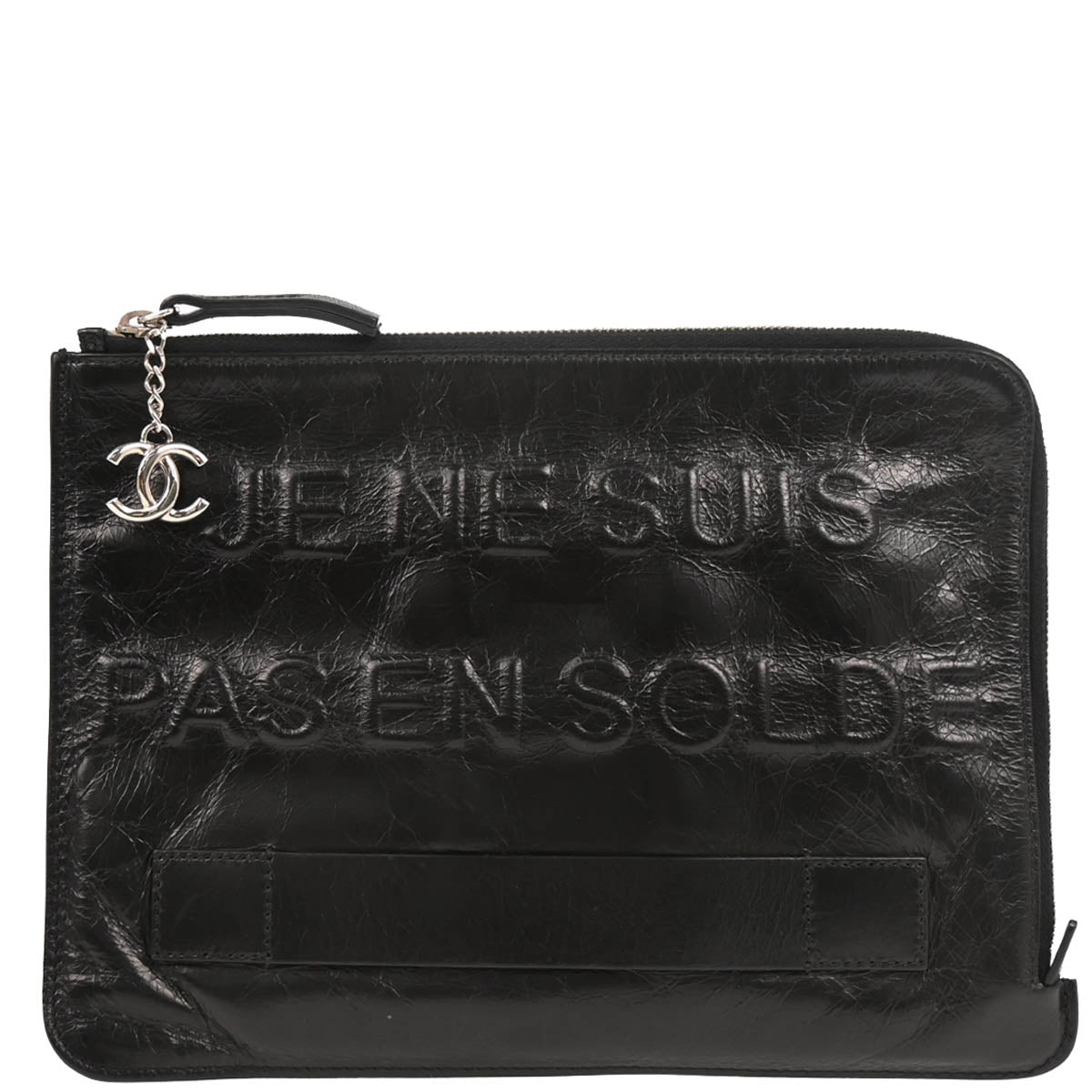 Chanel 2014-2015 Black Calfskin Je Ne Suis Pas En Solde Pouch Clutch Bag