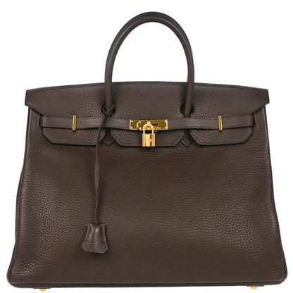 Hermes Chocolat Taurillon Clemence Birkin 40 Handbag