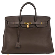 Hermes Chocolat Taurillon Clemence Birkin 40 Handbag