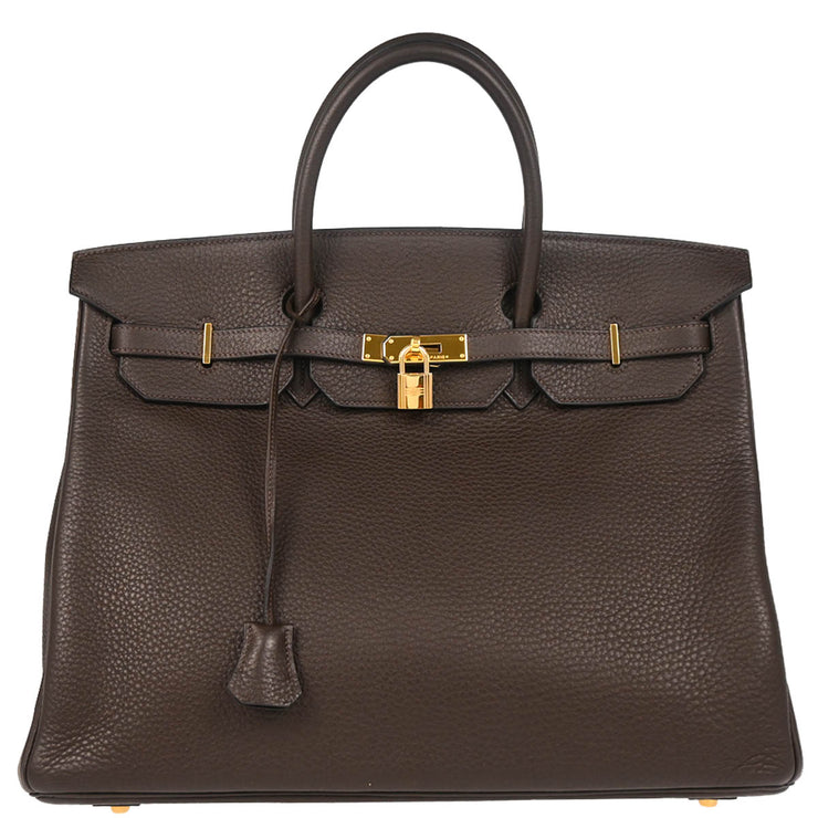 Hermes Chocolat Taurillon Clemence Birkin 40 Handbag