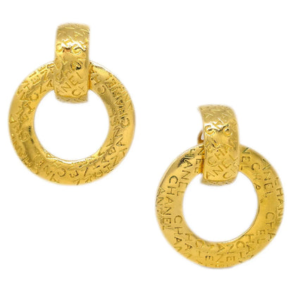 Chanel Dangle Hoop Earrings Clip-On Gold