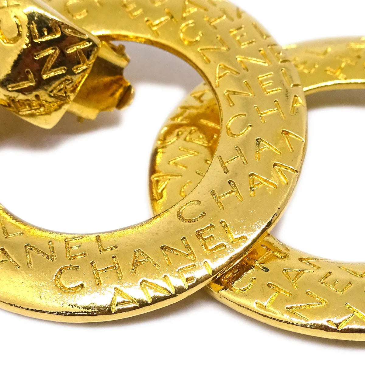 Chanel Dangle Hoop Earrings Clip-On Gold
