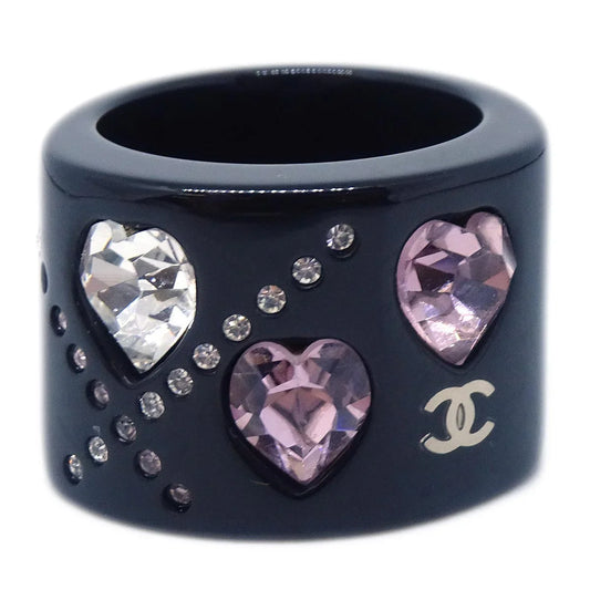 Chanel Ring Black Acrylic Rhinestone #53 #13 04A