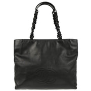 Chanel Black Calfskin Chain Tote Handbag