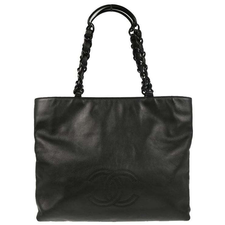 Chanel Black Calfskin Chain Tote Handbag