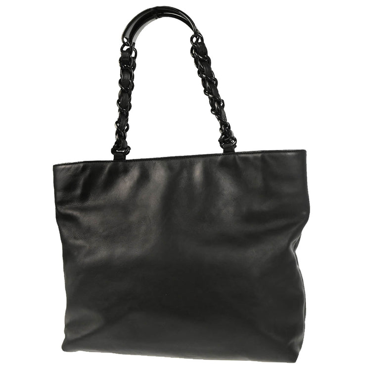 Chanel Black Calfskin Chain Tote Handbag