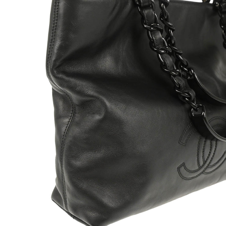 Chanel Black Calfskin Chain Tote Handbag