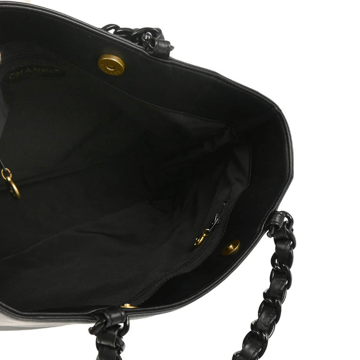 Chanel Black Calfskin Chain Tote Handbag