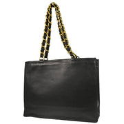 Chanel 1991-1994 Black Calfskin Chain Tote Shoulder Bag