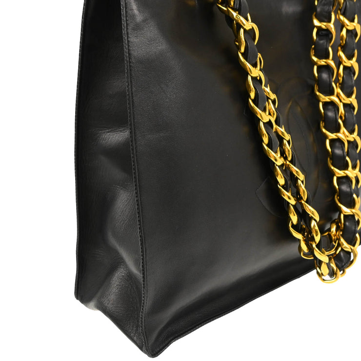 Chanel 1991-1994 Black Calfskin Chain Tote Shoulder Bag