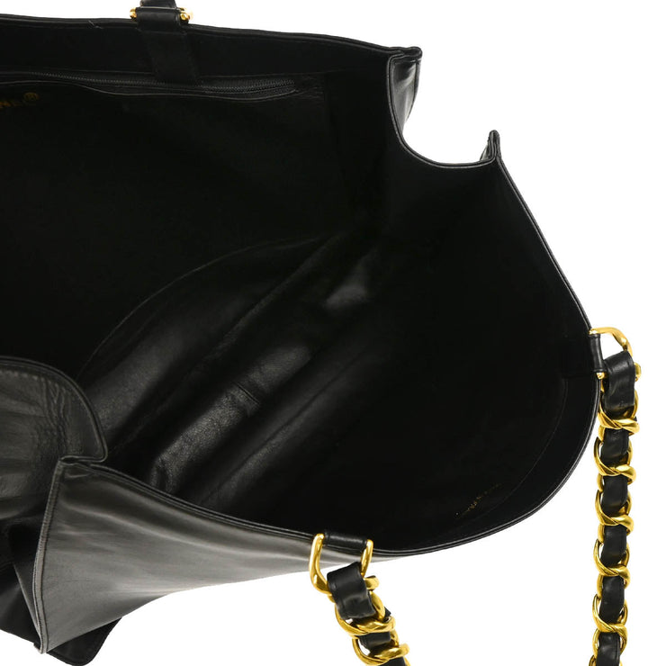 Chanel 1991-1994 Black Calfskin Chain Tote Shoulder Bag