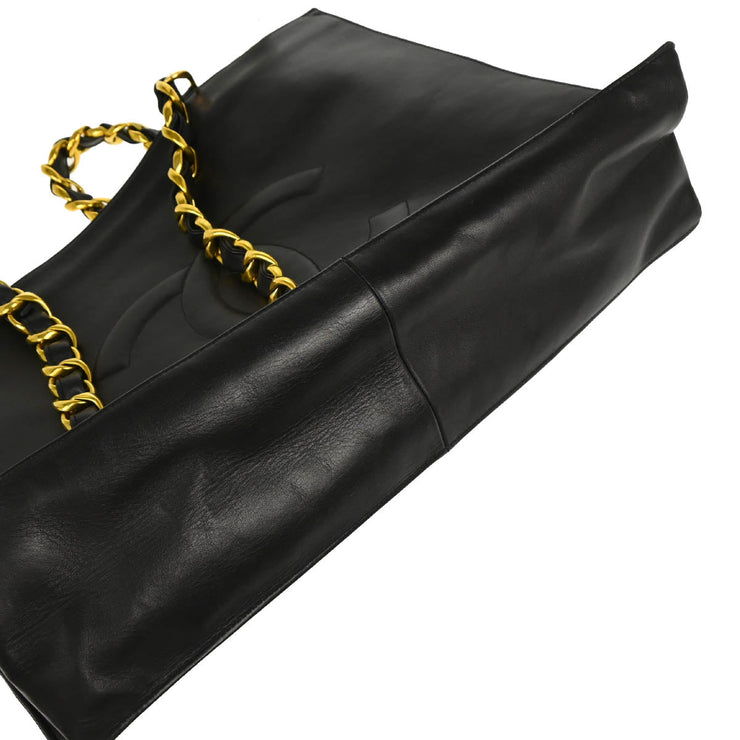 Chanel 1991-1994 Black Calfskin Chain Tote Shoulder Bag
