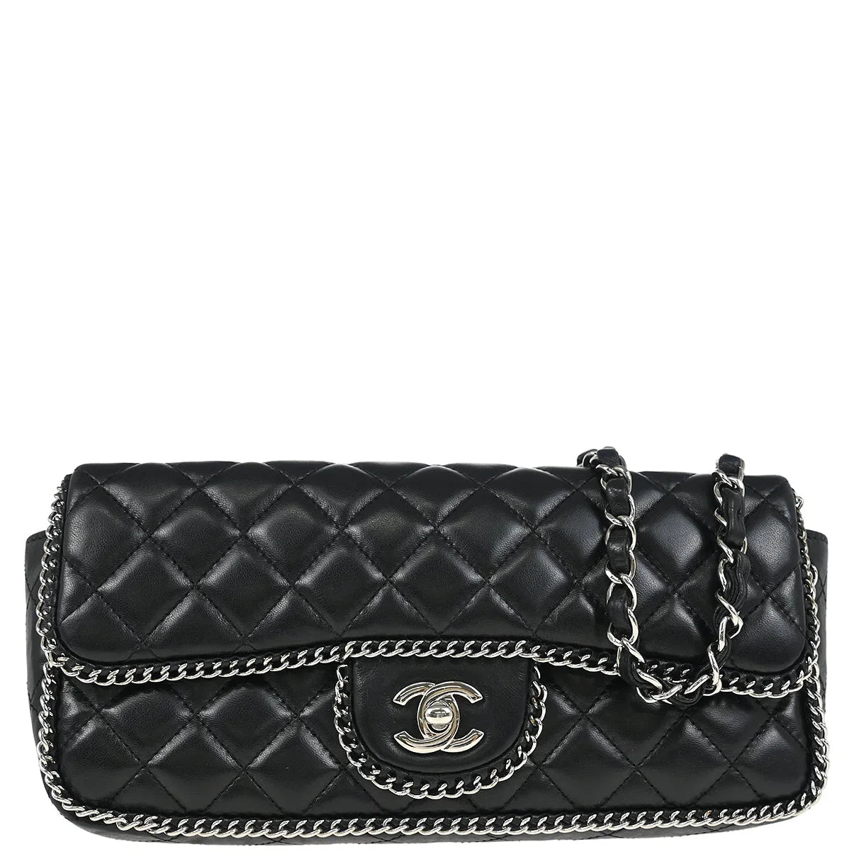 Chanel 2006-2008 Black Lambskin East West Around Chain Shoulder Bag
