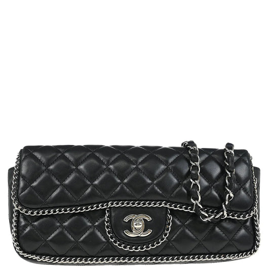 Chanel 2006-2008 Black Lambskin East West Around Chain Shoulder Bag